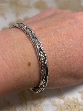 925 Sterling Silver Braided Open Cuff Bracelet Heavy Textured Dark Boho Luxe
